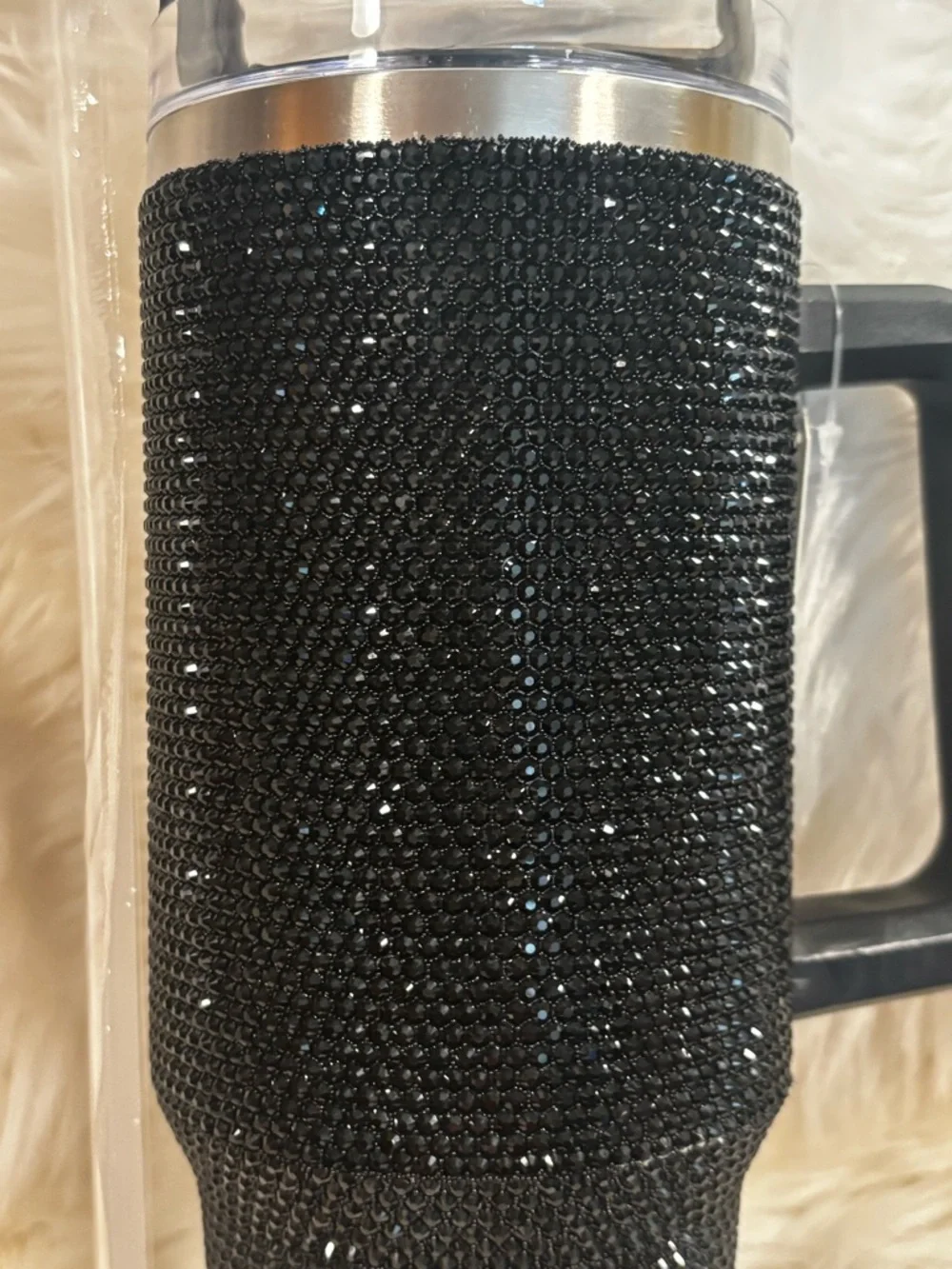 Black Rhinestone Bling Travel Tumbler with Handle 40 oz